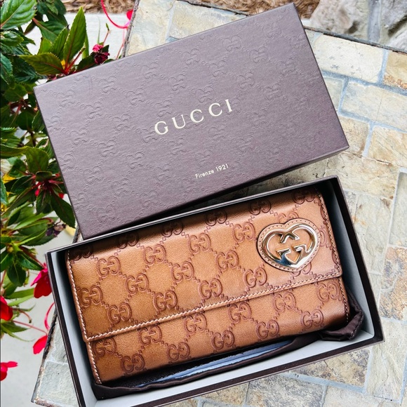 Gucci Handbags - GUCCI Lovely Heart Guccissima Metallic Bronze Leather Continental Wallet